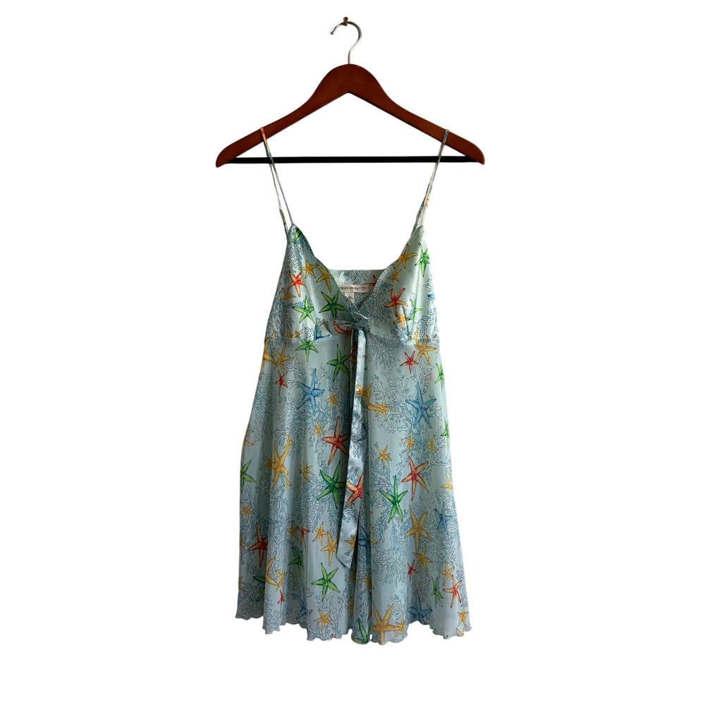 Victorias Secret Starfish Coral Satin Slip Dress Blue V-Neck Babydoll Medium